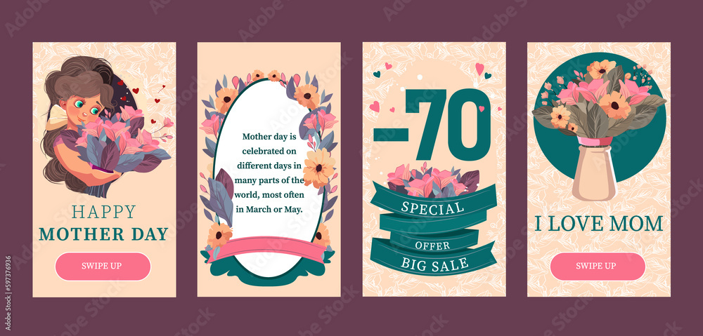 Happy mothers day illustration with woman holding a Flowers. Thank you card with blooming flowers. Use for Boarding Pass, birthday card, invitations, Birthday card Happy mothers day illustration with woman holding a Flowers. Thank you card with blooming flowers. Use for Boarding Pass, birthday card, invitations, Birthday card