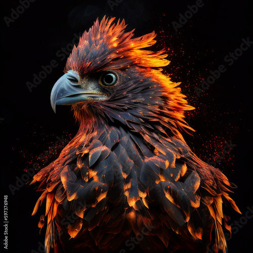 Fire Bird Eagle Phoenix Dark Background Flames - Generative AI © Rodolfo