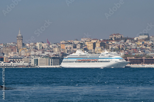 Cruise Ship in the Galataport Drone Photo, Galata Beyoglu Istanbul, Turkiye © raul77