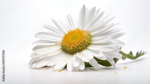 Daisy close-up shot with studio lighting on a white background. AI generated.