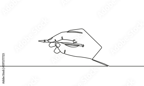 Hand with a Pen Writes One Line Drawing. Writer Concept Abstract Line Art Drawing in Modern Trendy Style. Vector Simple Drawing for Writing, Copywriting, Business Design, Landing Page. © Наталья Дьячкова
