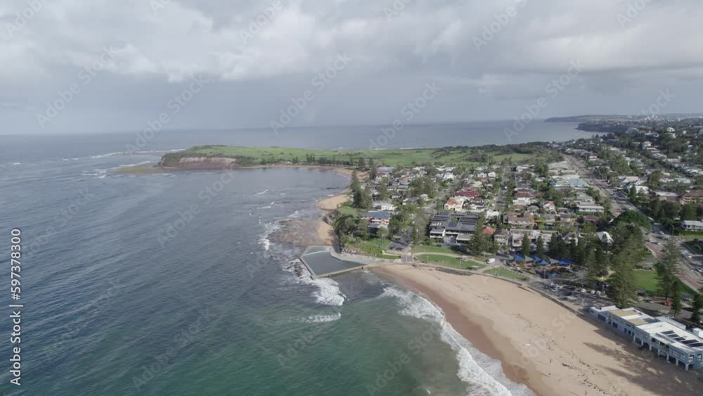 Swimming Pool At Collaroy Beach, Sydney, Australia - aerial drone shot Swimming Pool At Collaroy Beach, Sydney, Australia - aerial drone shot
