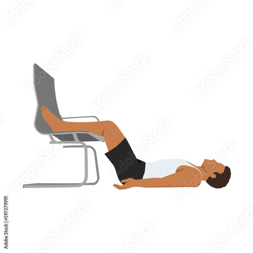 Man doing workout at office legs up the chair inversion. Flat vector