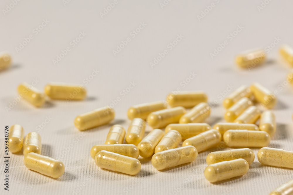 A lot of tablets scattered on a table, Tablets, Concept of healthcare and medicine A lot of tablets scattered on a table, Tablets, Concept of healthcare and medicine