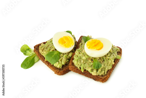 Tasty sandwiches with egg isolated on white background