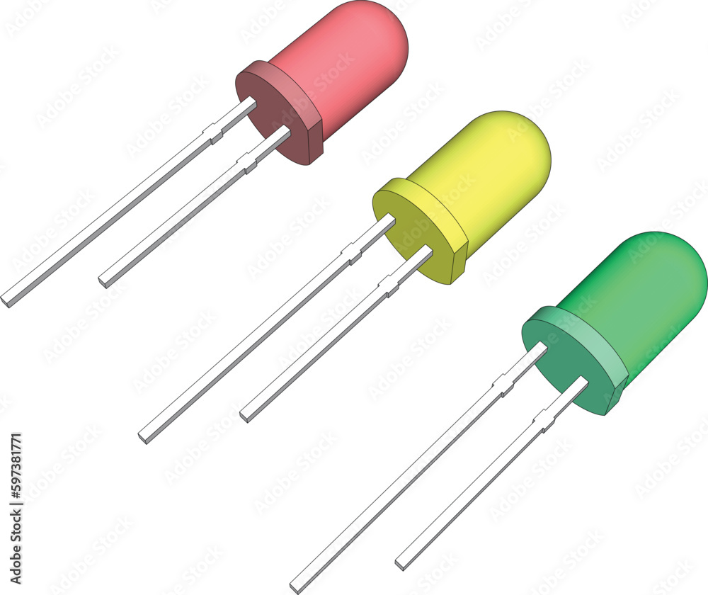 LED (light-emitting diode) is a semiconductor device that emits light when current flows through it. 3D Vacter LED (light-emitting diode) is a semiconductor device that emits light when current flows through it. 3D Vacter