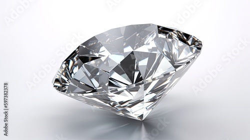 Large Clear Diamond with reflection Dazzling diamond on white background.