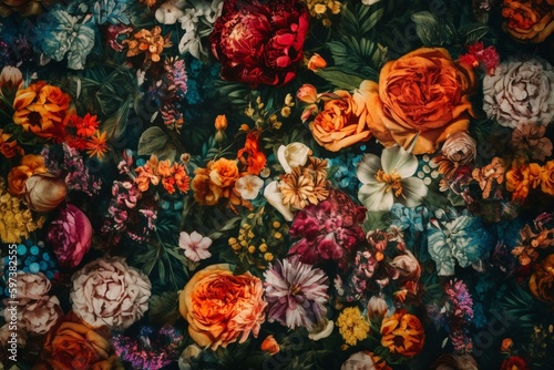 Colorful floral wallpaper art. Generative AI