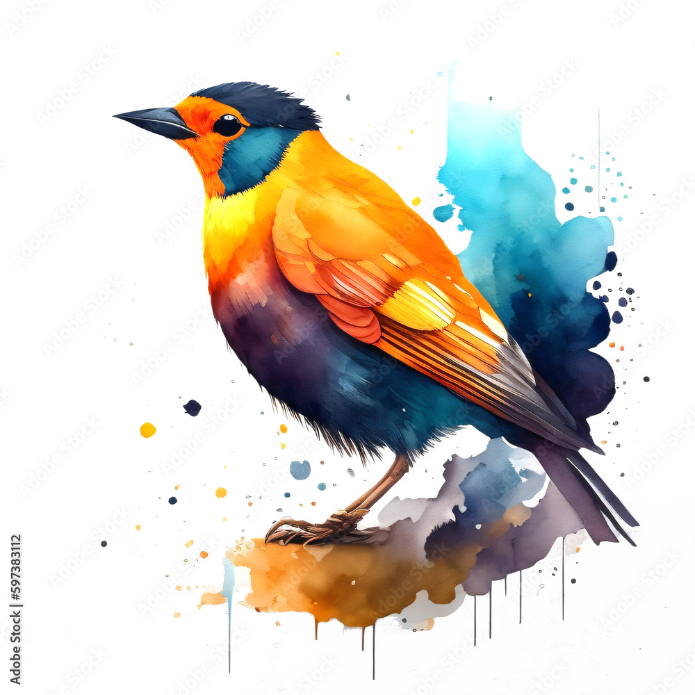 Watercolor Robin bird isolated, American robin Bird, Beautiful Robin Bird