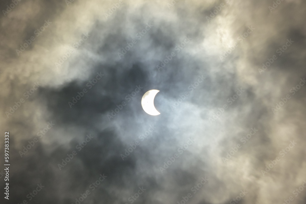 The solar eclipse seen from the city of Jepara, Indonesia, April 20, 2023 at 11.15