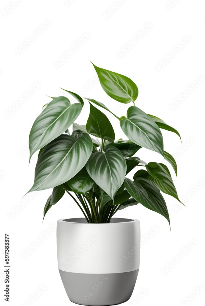Beautiful ornamental plant in flowerpot isolated on white. Home decoration, generative ai