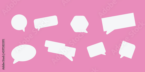Paper speech bubble. White communication bubble. Message cloud, dialog chat, discussion vector label, blank advertising thought balloon. Collection of paper stickers, message illustration