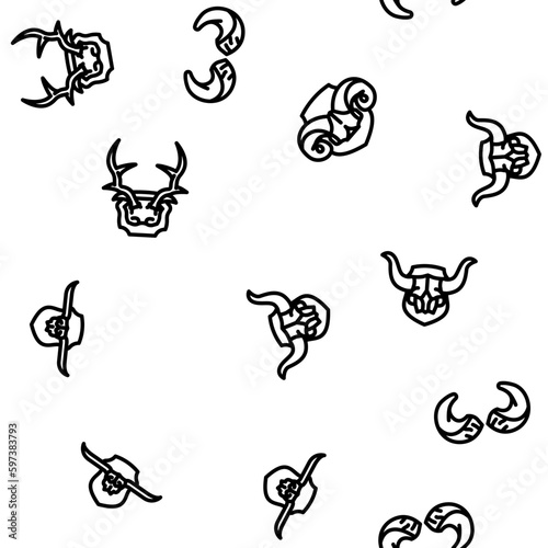 horn animal head wild vector seamless pattern