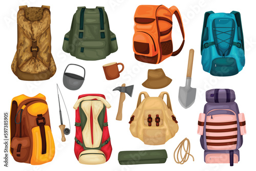 Hiking Items Flat Set