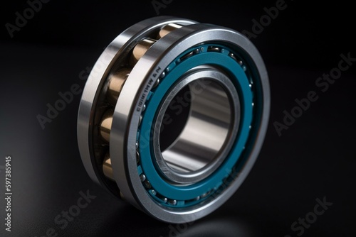 Light blue cylindrical bearing components. Generative AI