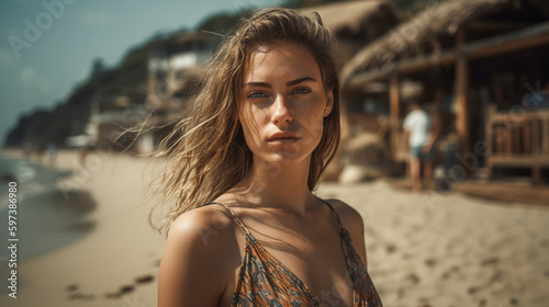 Attractive young woman on beach - AI Photography