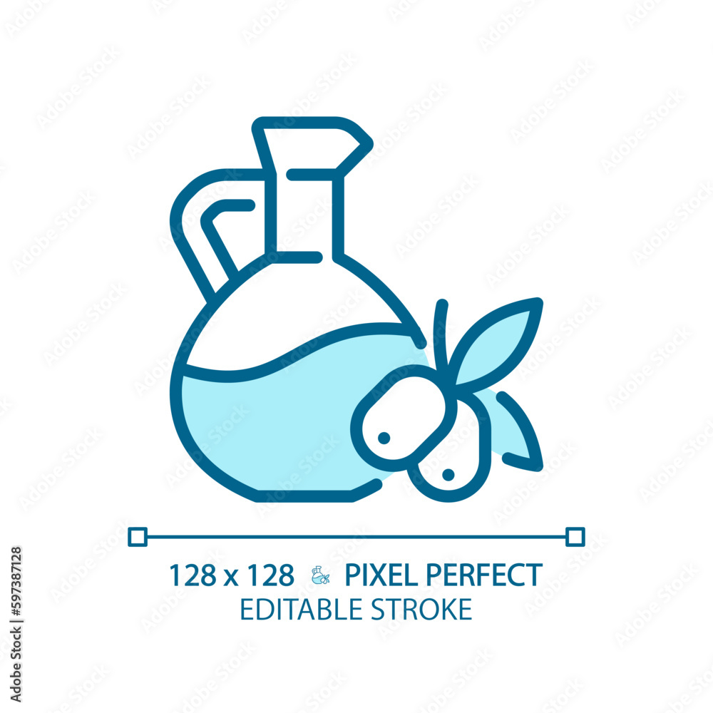 Oil pixel perfect blue RGB color icon. Food dressing. Vegetable fat ...