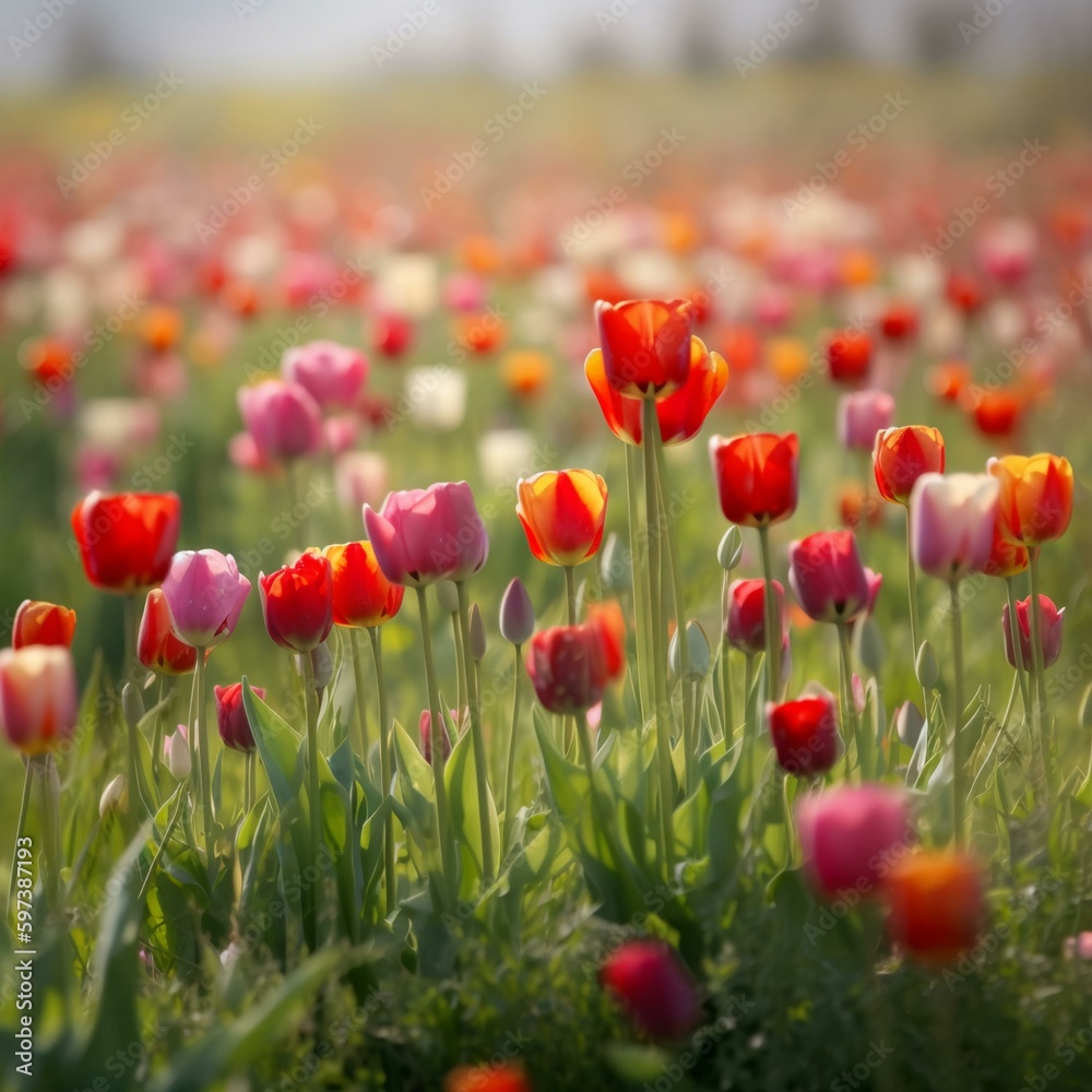 Field of Tulips Background - Generative AI