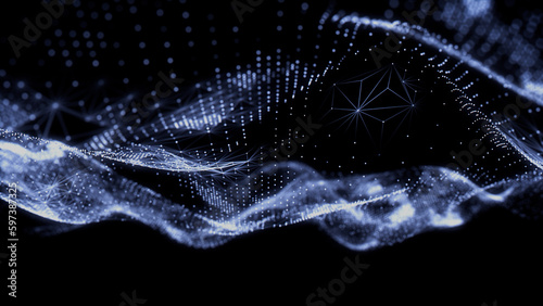 Sound Wave and Audio Technology Concept. Blue, Futuristic Digital Style. 3D Render.