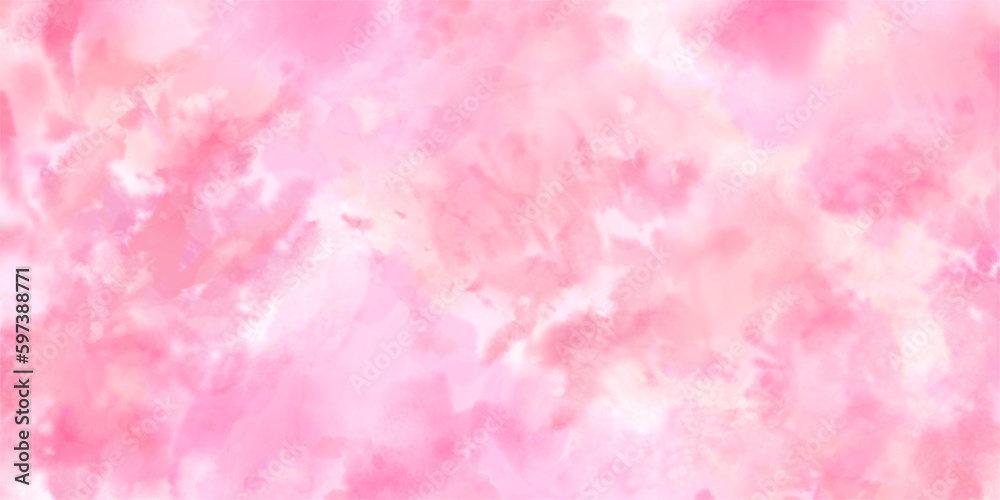 華やかなピンクの水彩背景 にじみ フローラル 横長 アブストラクト