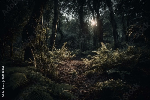 A woodland at nighttime. Generative AI