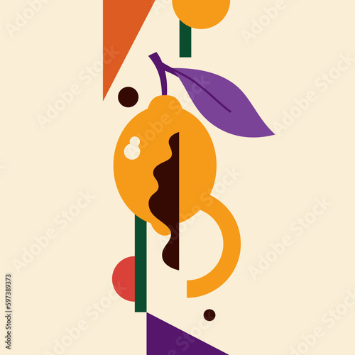 Vector graphics in a minimalistic fashionable style with geometric elements. Illustration of a lemon.