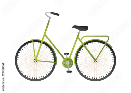 Green bike. Cartoon illustration of a city bicycle isolated on a white background. Vector 10 EPS.