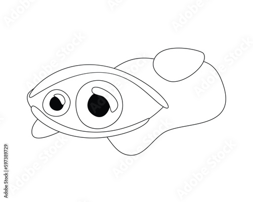 Psyhodelical Print with Monster Eye on Blots. Surreal Design. Single Design Element. Pop Art Cartoon Style with Stains. Coloring Book Page. Vector Contour Illustration