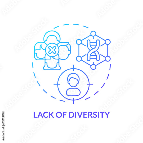 Lack of diversity blue gradient concept icon. Providing research in limited population group. Precision medicine challenge abstract idea thin line illustration. Isolated outline drawing