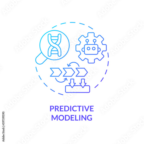 Predictive modeling blue gradient concept icon. Analyze large datasets of patient information. AI and ML in precision medicine abstract idea thin line illustration. Isolated outline drawing