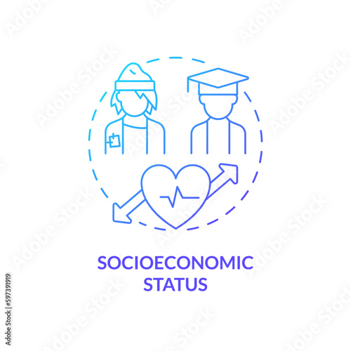 Socioeconomic status blue gradient concept icon. High risks of disease development for poor patients. Social determinant of health abstract idea thin line illustration. Isolated outline drawing