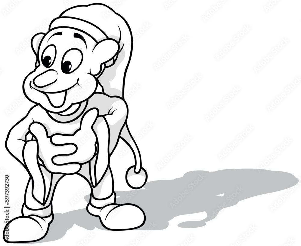 Obraz premium Drawing of a Leprechaun with a Long Cap Standing on the Ground
