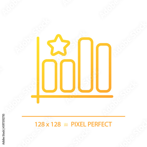 Bar graph pixel perfect gradient linear vector icon. Company rating growth analytics. Customer satisfaction improvement. Thin line color symbol. Modern style pictogram. Vector isolated outline drawing