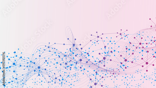 Modern scientific with dots and lines connection and wave flow. Medical, chemistry, science and technology design.