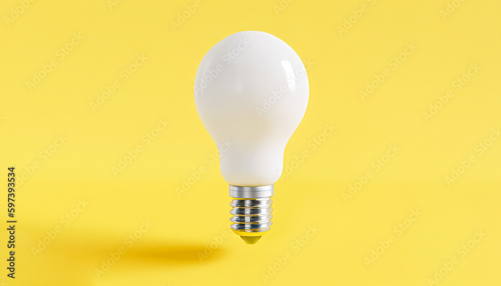 White Light Bulb on Bright Yellow Background in Pastel Colors Minimalist Concept for Bright Ideas, Advertising, Marketing, Product Promotion, and Online Sales, Generative AI White Light Bulb on Bright Yellow Background in Pastel Colors Minimalist Concept for Bright Ideas, Advertising, Marketing, Product Promotion, and Online Sales, Generative AI