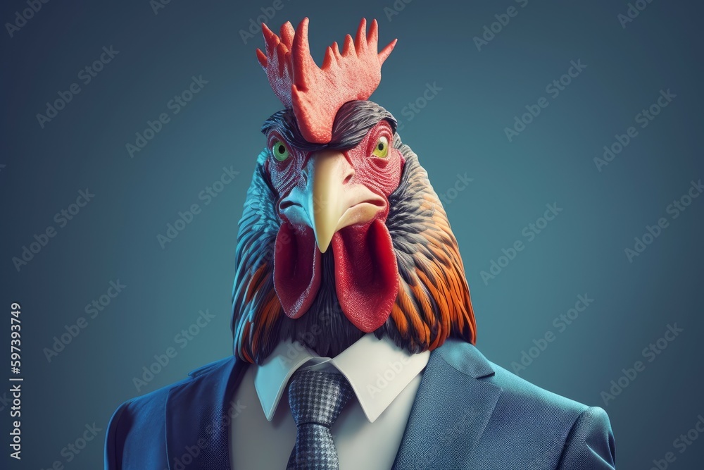 Anthropomorphic rooster in business suit. Generate Ai