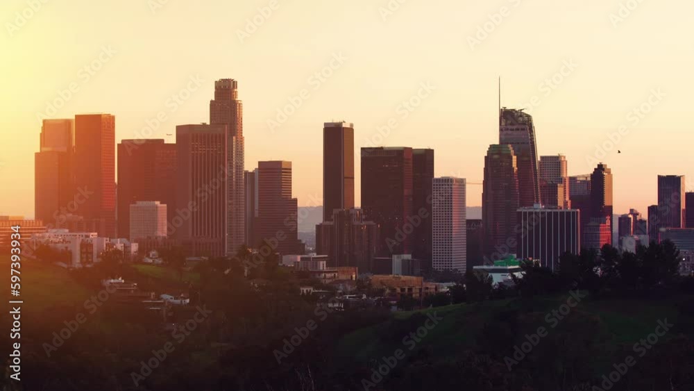 Los Angeles skyline in California after sunset. Beautiful view on Los Angeles downtown at night, California, USA. Los Angeles skyline in California after sunset. Beautiful view on Los Angeles downtown at night, California, USA.