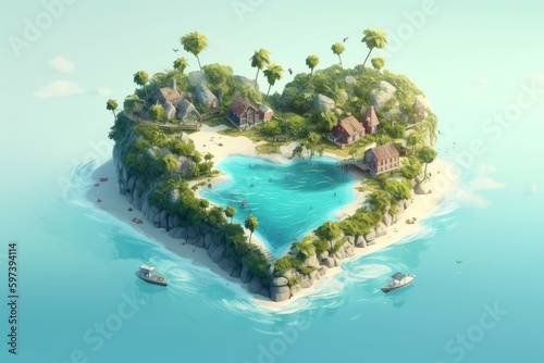 Beautiful tropical island heart. Generate Ai