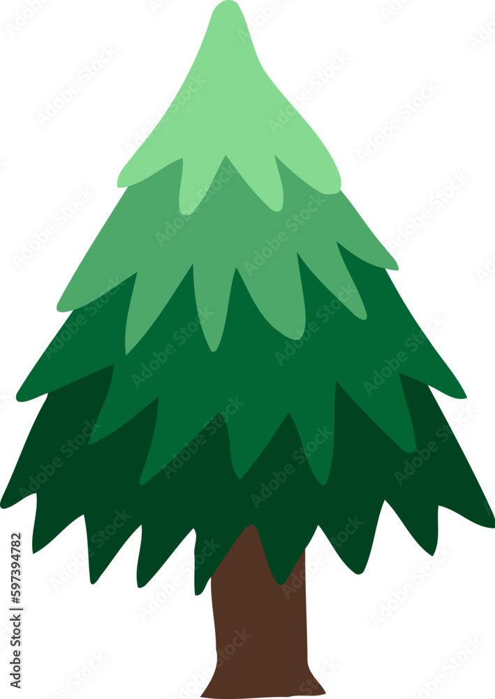 Obraz premium Camping Pine Tree Flat Hand Drawn Illustration