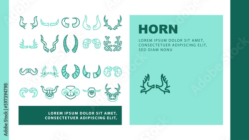 horn animal head wild icons set vector