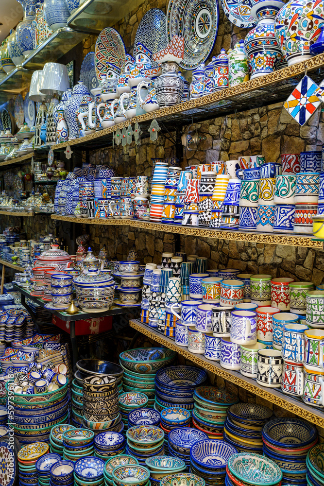 glazed ceramic shop, Fez, morocco, africa