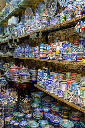glazed ceramic shop, Fez, morocco, africa © Tolo