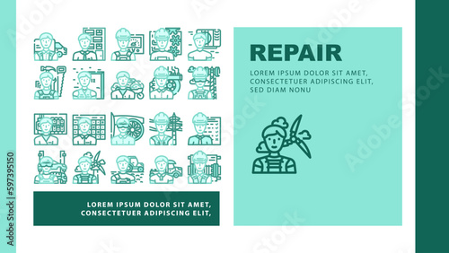 repair worker equipment job icons set vector