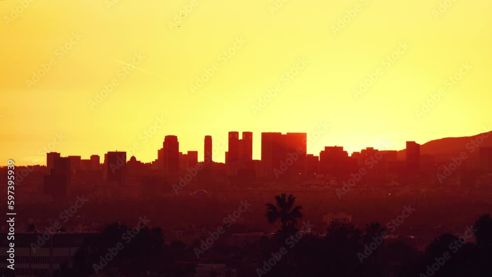Los Angeles skyline in California after sunset. Beautiful view on Los Angeles downtown at night, California, USA. 
