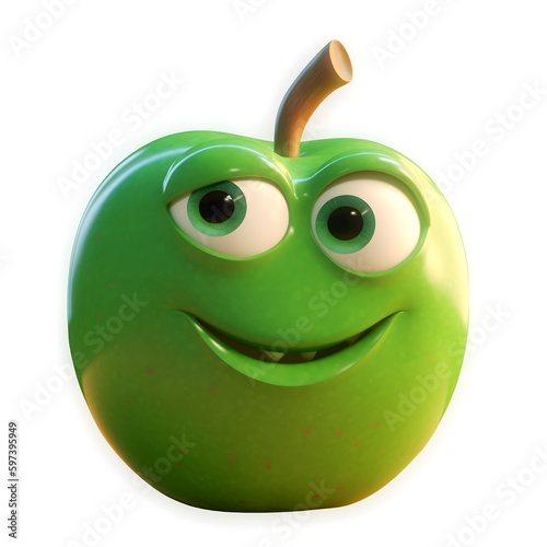 Cartoon fruit character,lucky apple, with face and eyes isolated on white background. Fruit series.