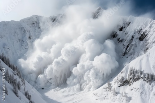Print op canvas Massive avalanche mountains. Generate Ai