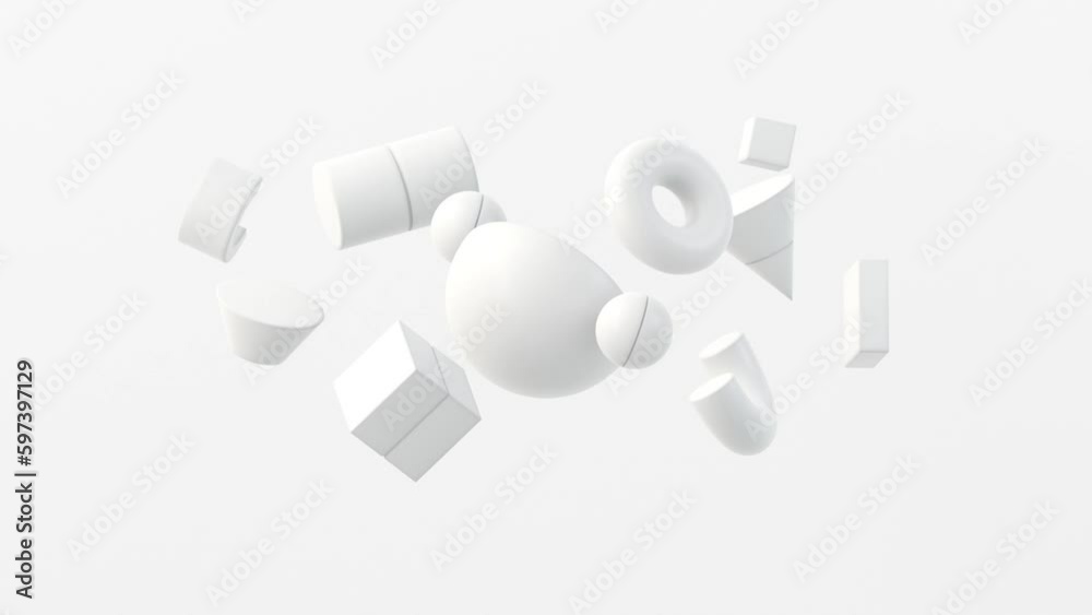Abstract animation of white geometric, 3d loop animation render.
