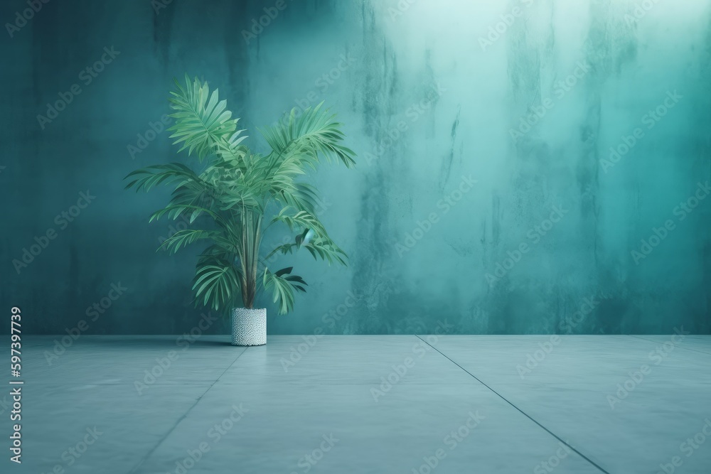 Concrete wall with plant pot. Generate Ai Concrete wall with plant pot. Generate Ai