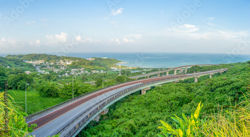 Amazing Panorama Landscape view of Niraikanai Bridge panorama, Okinawa, Japan