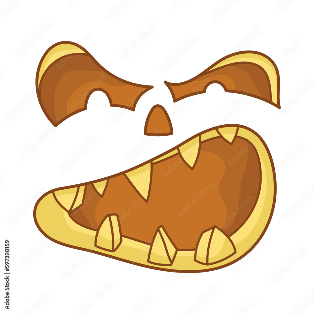 Angry face for jack lantern. Grimace. Funny facial expression. A fictional Halloween cartoon character. Simple flat element for holiday design. Isolated clipart on a white background. For stickers.